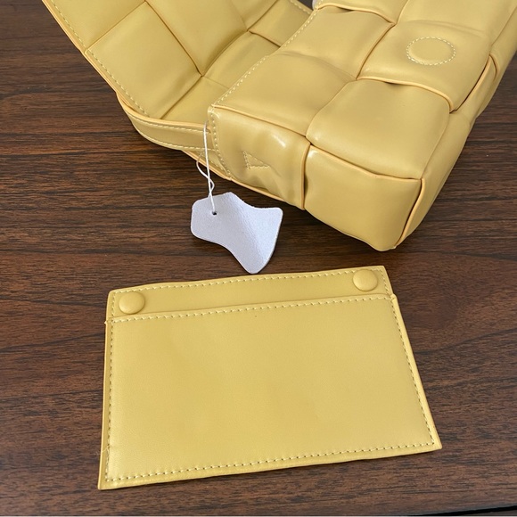 Puffy Patent Leather Yellow Intrecciato Cassette Bag Weave Crossbody B6 - Picture 5 of 12